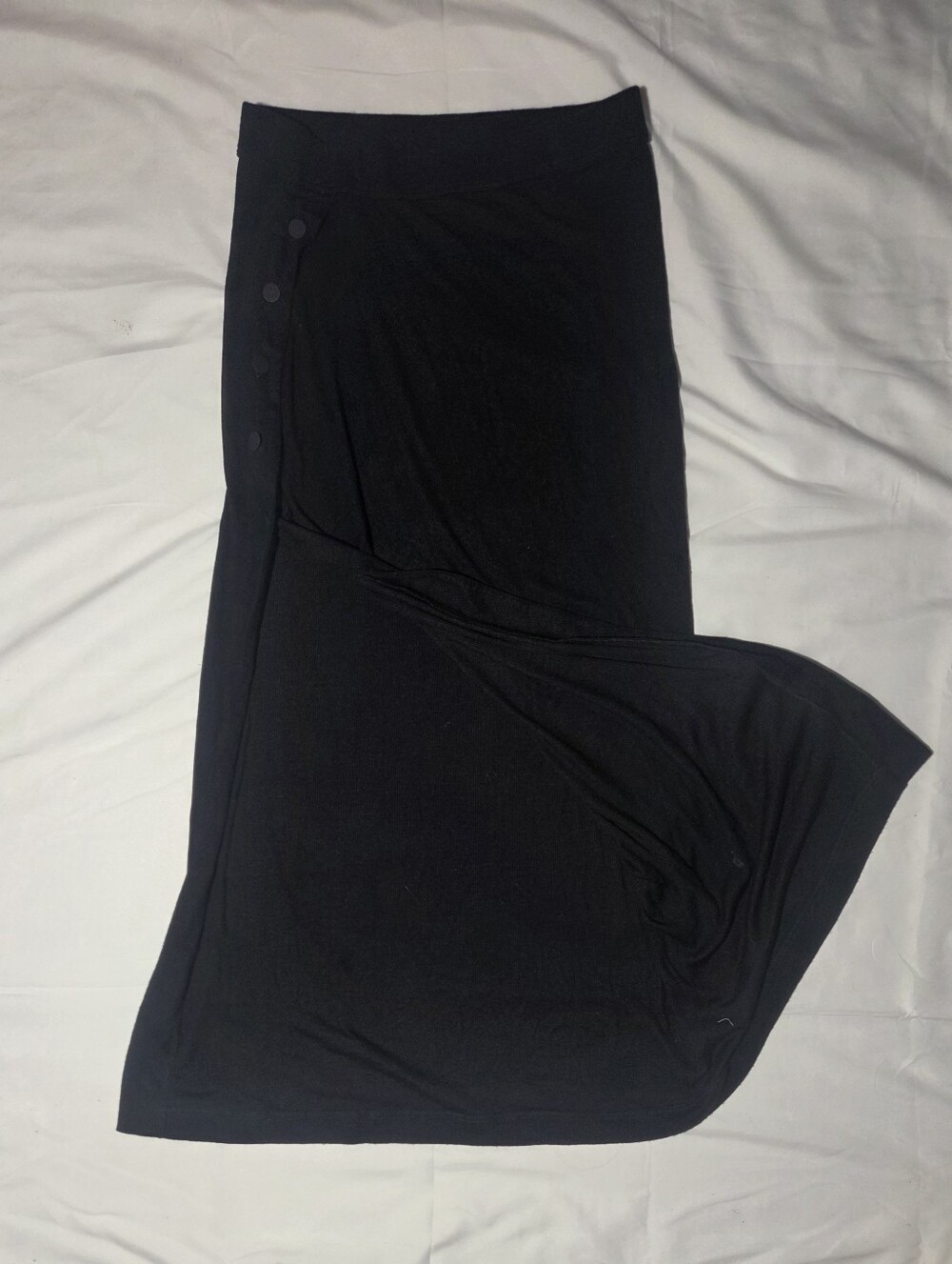 ALIX NYC Black Ribbed Knit Button Detail Slit Maxi Skirt
